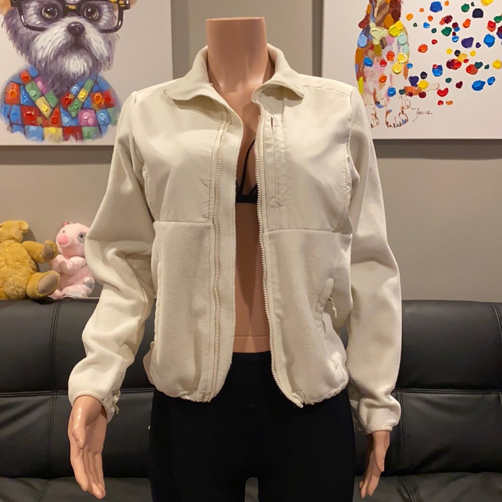 NY. EAGLE Cream Ivory Fleece Zip Up Jacket Cozy Soft Sweatshirt Small